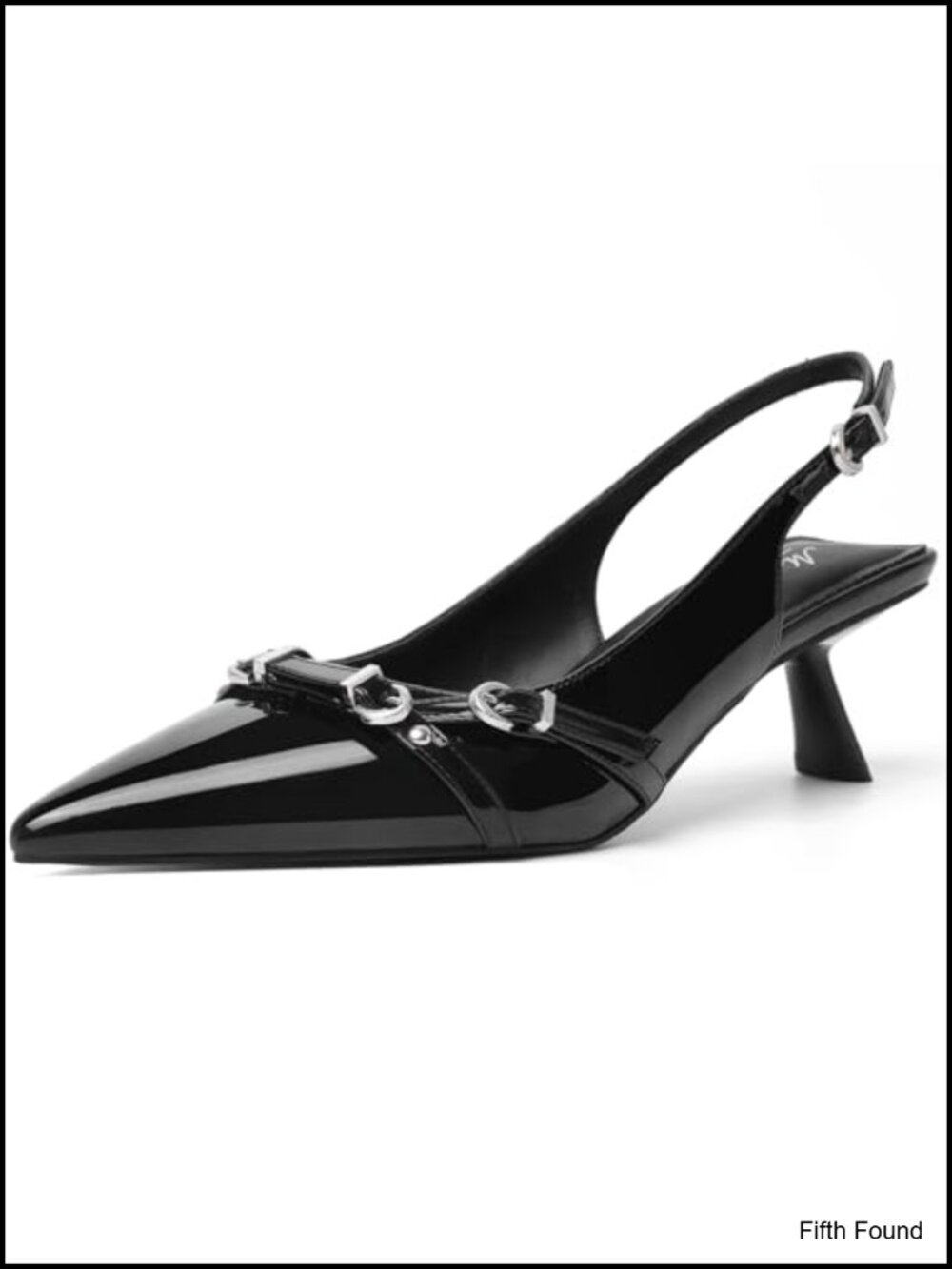 Mostrin Kitten Heels Pointed Toe Slingback Pumps Faux Leather Buckle Dress Shoes